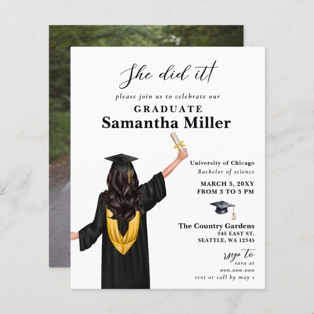 Budget Minimalist Photo She Did It Graduation (Front/Back)