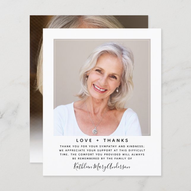 Budget Minimalist Photo Sympathy Thank You Card (Front/Back)