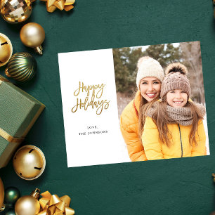 Budget Minimalist Photo w Gold Happy Holidays Flyer