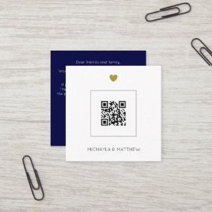 Budget Minimalist QR Code Navy Wedding Blue Square Business Card