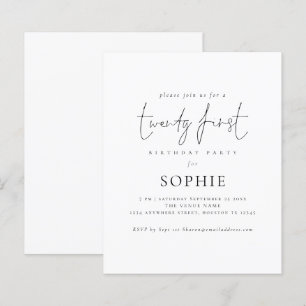 Budget Minimalist Script 21st Party Invite