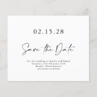 Budget Minimalist Script Black White Save the Date