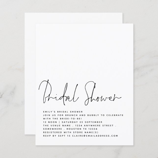 Budget Minimalist Script Bridal Shower Invite (Front/Back)