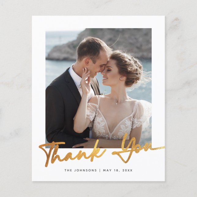 Budget Minimalist Script Photo Wedding Thank You Flyer (Front)
