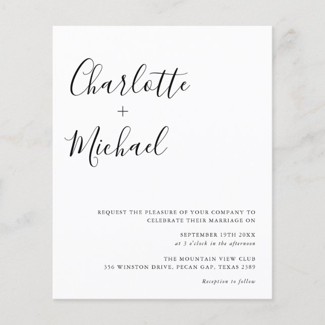 Budget Minimalist Script Wedding Invitation (Front)
