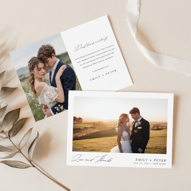 Budget Minimalist Script Wedding Photo Thank You Card (Creator Uploaded)