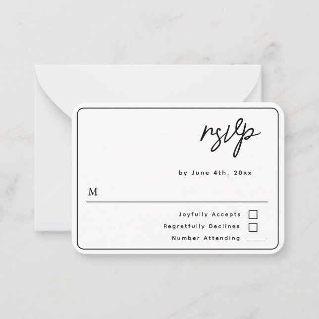Budget Minimalist Script Wedding RSVP Card (Front)