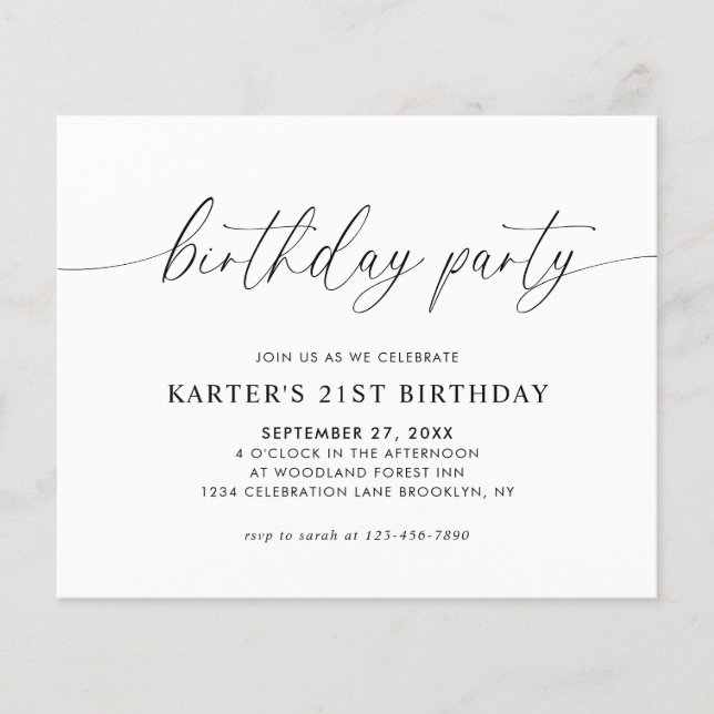 BUDGET Minimalist Script White Adult Birthday  (Front)