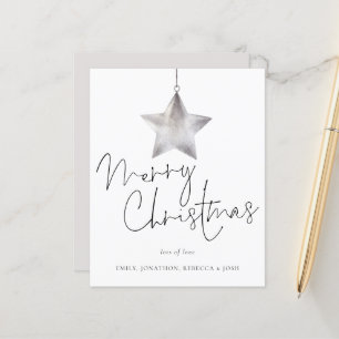 Budget Minimalist Silver Star Merry Christmas Card