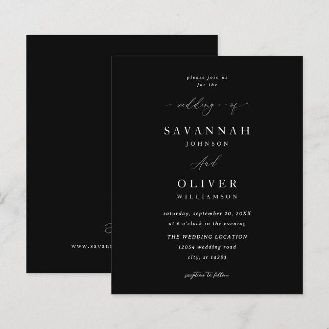 Budget Minimalist Simple Wedding- Black  (Front/Back)