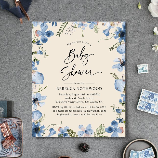 Budget Minimalist Sky Blue Baby Shower Invitation (Creator Uploaded)