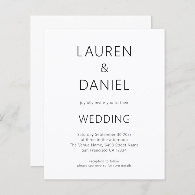 Budget Minimalist Text QR Code Black White Wedding (Front/Back)