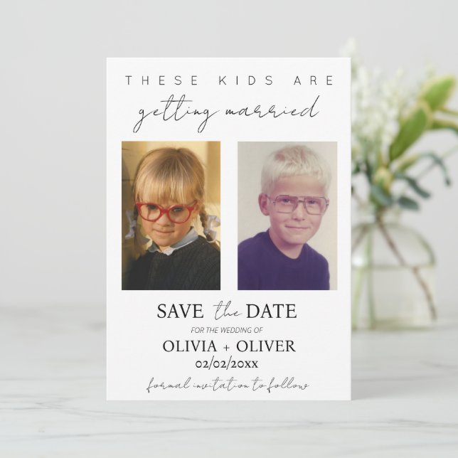 Budget, minimalist these kids are getting married  save the date (Standing Front)