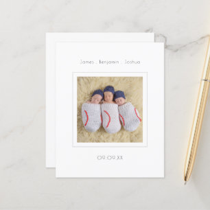 Budget Minimalist Triplet Photo Birth Announcement
