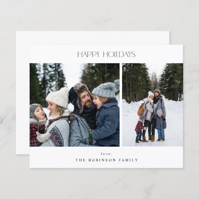 Budget Minimalist Two Photo Happy Holidays (Front/Back)