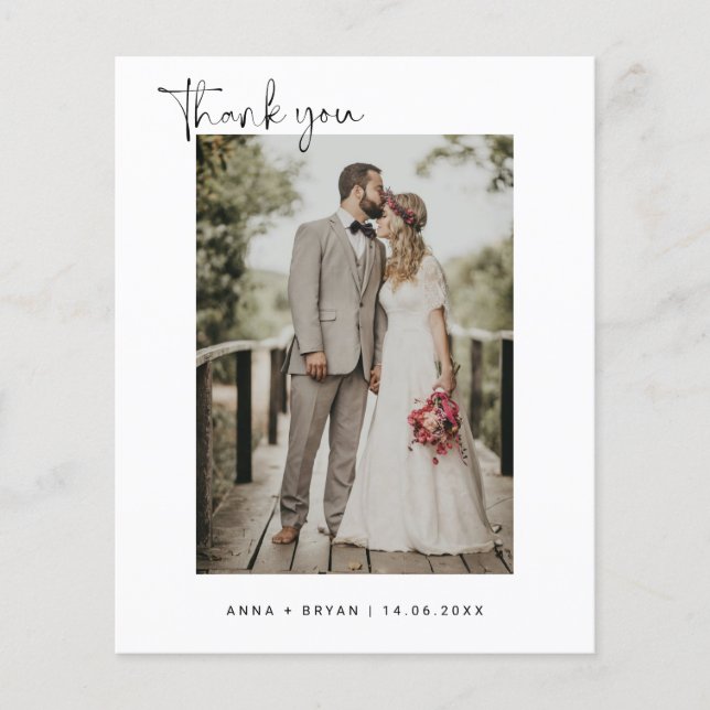 Budget Minimalist Wedding Photo  Thank You Card (Front)