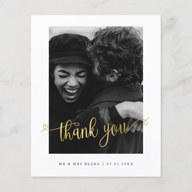 Budget Minimalist Wedding Photo Thank you Postcard Flyer (Front)
