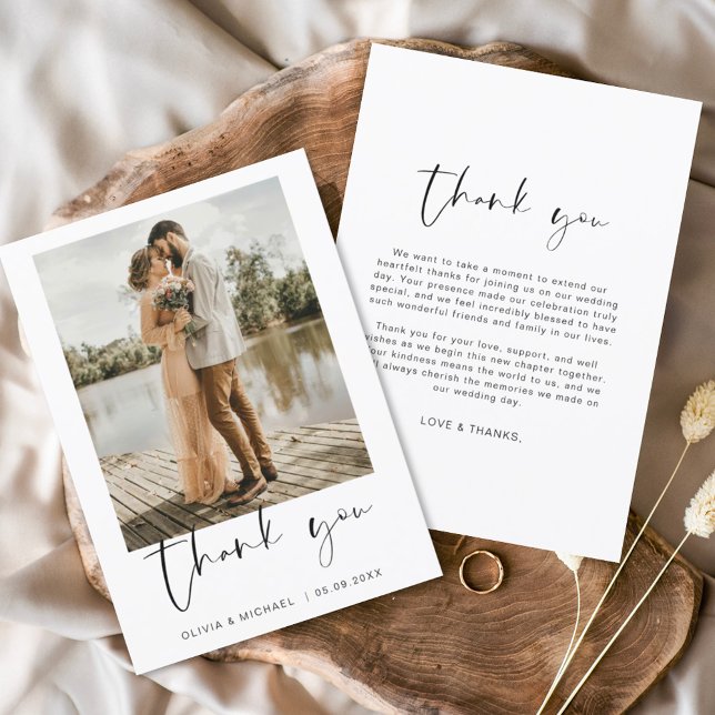 Budget Minimalist Wedding Thank You Photo Card (Creator Uploaded)