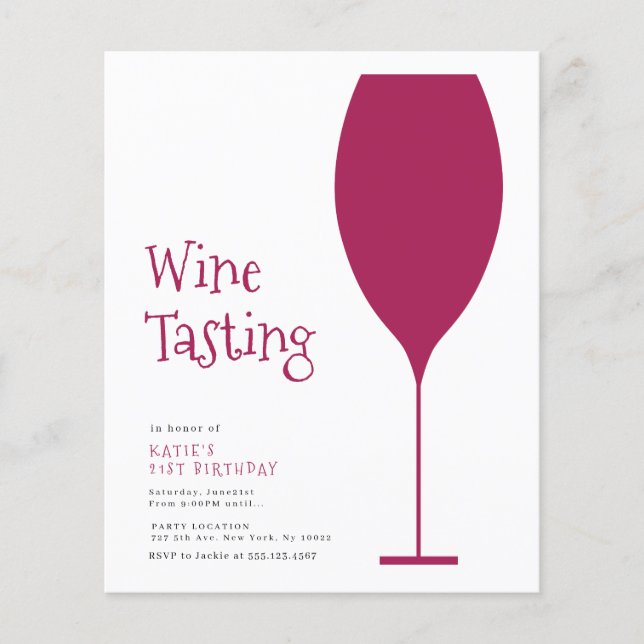 Budget Minimalist Wine Tasting Party Invitations (Front)