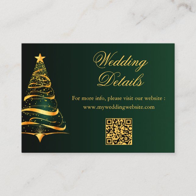 Budget Minimalistic Christmas Tree Wedding Details Enclosure Card (Front)