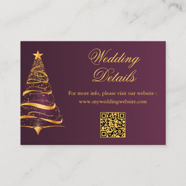 Budget Minimalistic Christmas Tree Wedding Details Enclosure Card (Front)