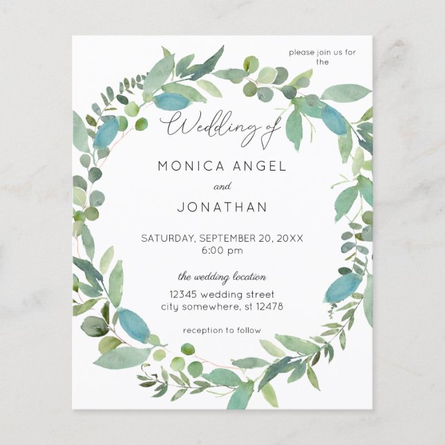 Budget Mint Eucalyptus Wedding Invitation (Front)