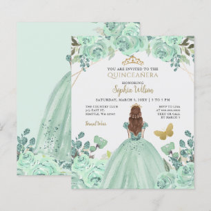 Budget Mint Gold Princess Quinceañera Invitation