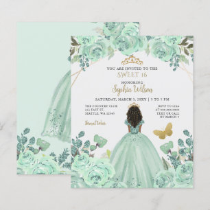 Budget Mint Gold Princess Sweet 16 Invitation