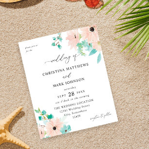 Budget Mint Green & Pink Floral Wedding Flyer