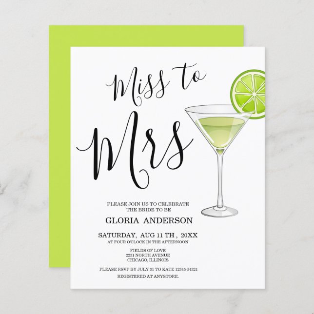 Budget Miss to Mrs Bridal Shower Invitation (Front/Back)
