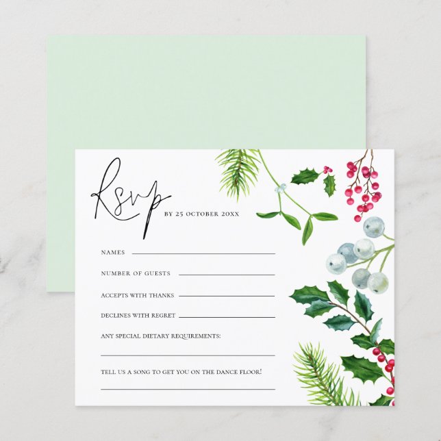 BUDGET Mistletoe Foliage Christmas Wedding RSVP (Front/Back)