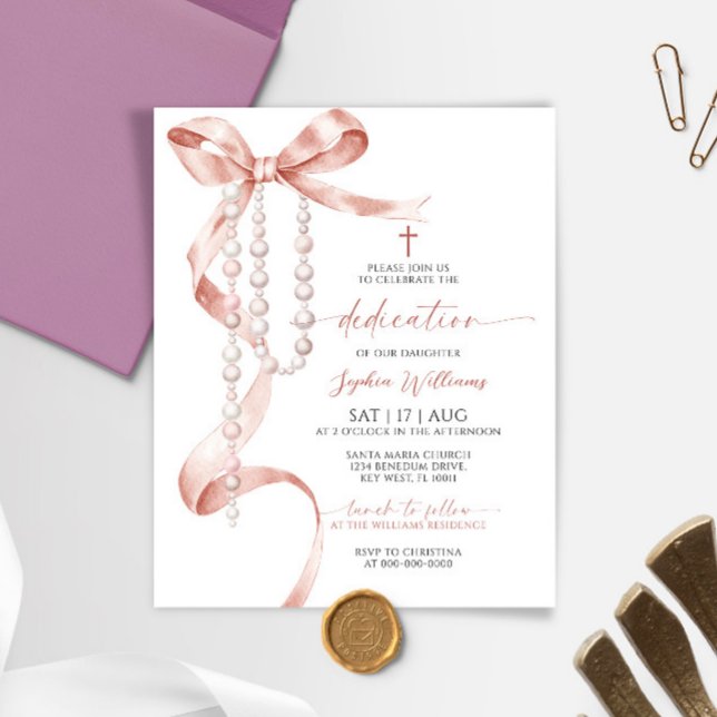 Budget Mocha Bow & Rosary Dedication Invitation (Creator Uploaded)