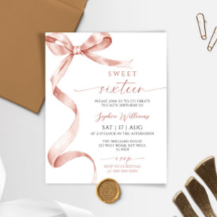 Budget Mocha Bow Sweet 16 Birthday Invitation