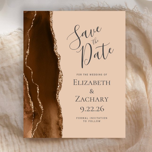 Budget Mocha Brown Gold Agate Tan Save the Date (Creator Uploaded)
