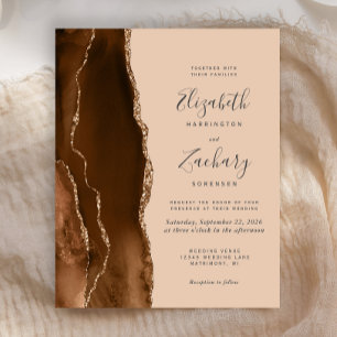 Budget Mocha Brown Gold Agate Tan Wedding Invite