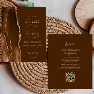Budget Mocha Gold Agate Brown QR Code Wedding