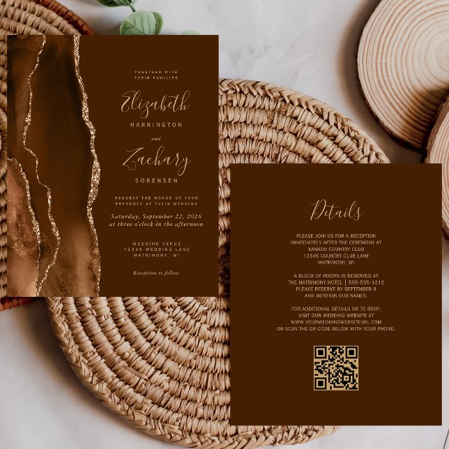 Budget Mocha Gold Agate Brown QR Code Wedding (Creator Uploaded)