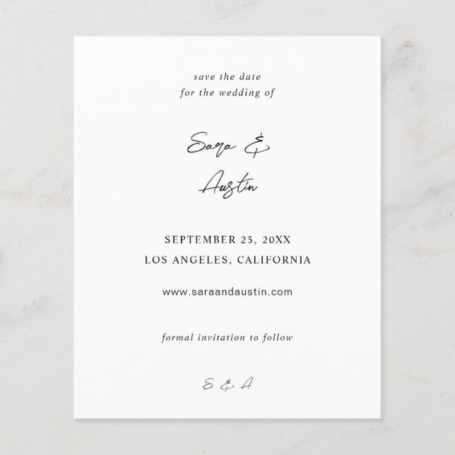 Budget MOD Calligraphy Save the Date Flyer (Front)