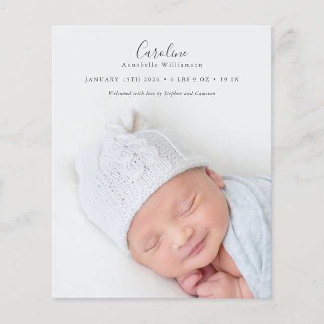 Budget Modern 2 Photo Overlay Birth Announcement (Front)