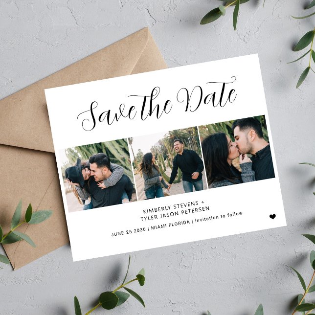 Budget modern 3 photo collage wedding save date (Creator Uploaded)