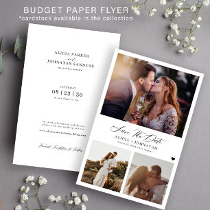Budget modern 3 photo wedding save the date flyer