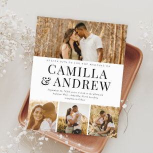 Budget Modern 4 Photo Elegant Wedding Invitation