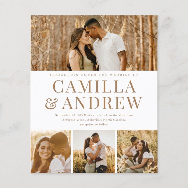  Budget Modern 4 Photo Elegant Wedding Invitation (Front)