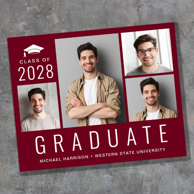 Budget Modern 4 Photo Graduation Announcement (Creator Uploaded)