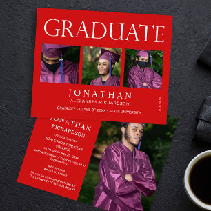 Budget Modern 4 Photo Graduation Announcement -R