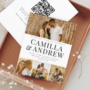 Budget Modern 4 Photo QR Code Wedding Invitation