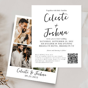 Budget Modern 4 Photo Script Name QR Code Wedding