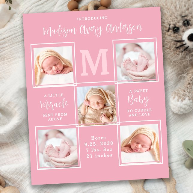 Budget Modern 5 Photo Collage Baby Girl Thank You (Creator Uploaded)