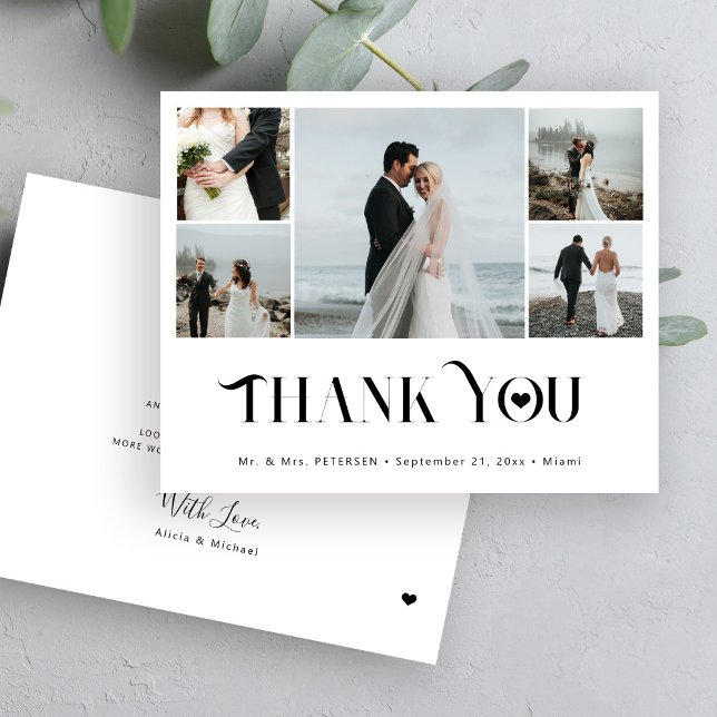 Budget modern 5 photo collage wedding thank you (Creator Uploaded)