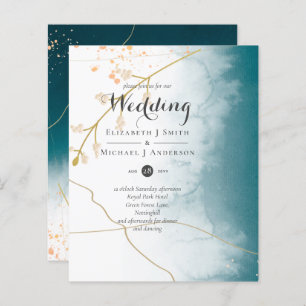 BUDGET Modern Abstract Teal Gold Wedding Invite